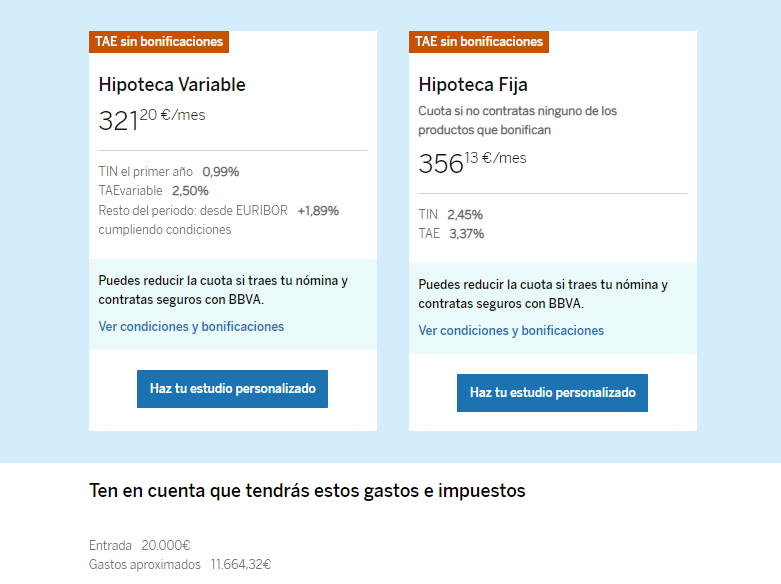 BBVA银行购房抵押贷款利率